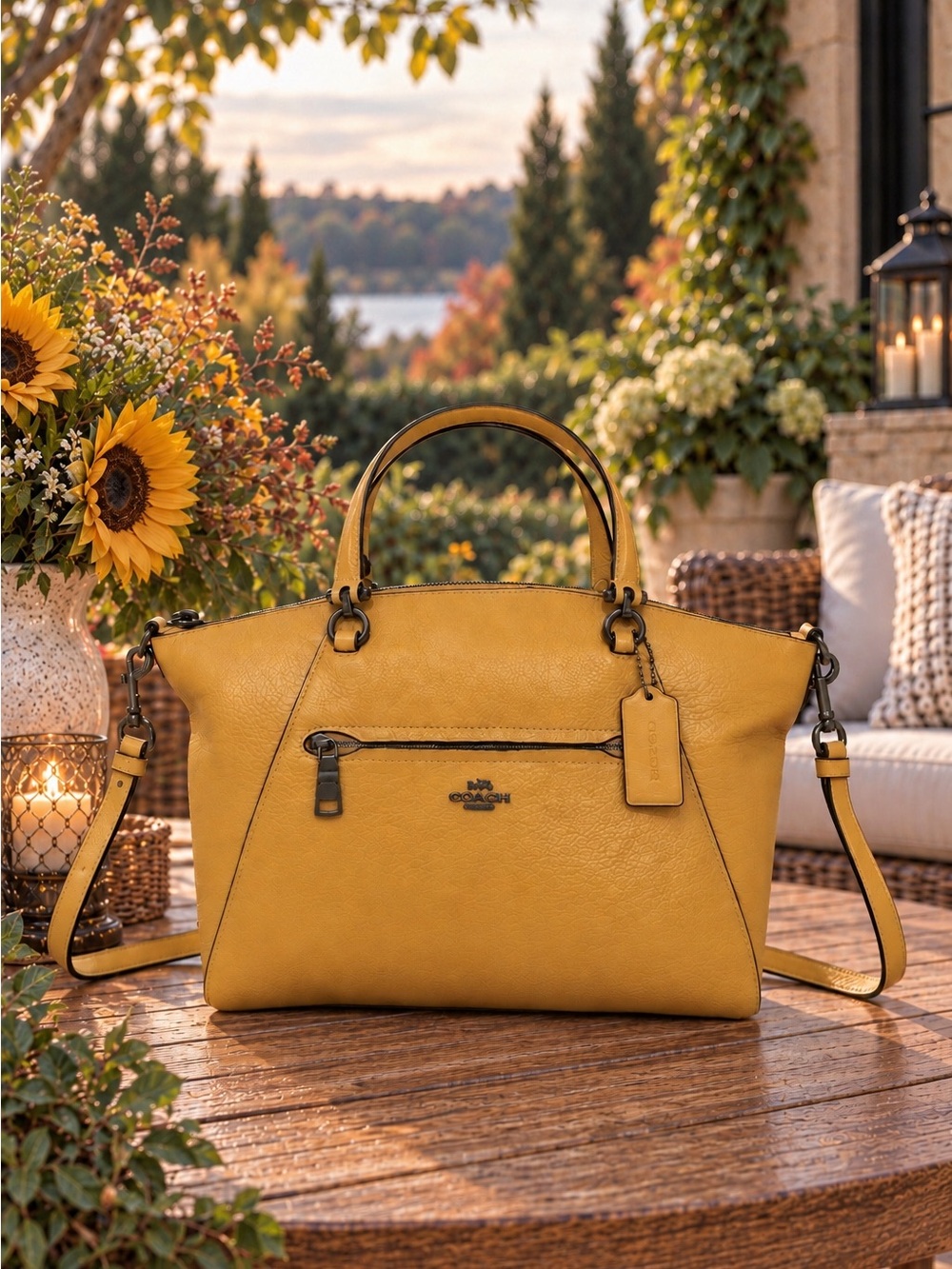 Coach Prairie Satchel — Mustard Yellow Pebbled Leather